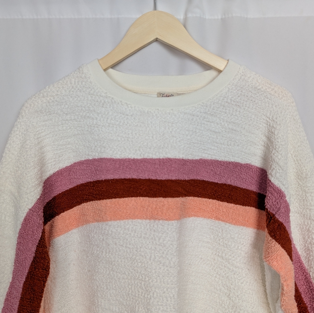 Faherty Cream Crewneck Sweater with Pink and Rust Chevron Stripe - Picture 7 of 14